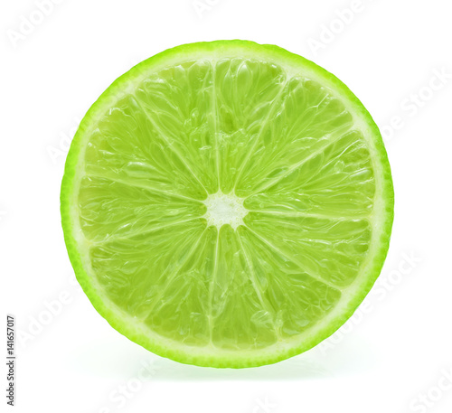 Juicy slice of lime isolated on white, with clipping path