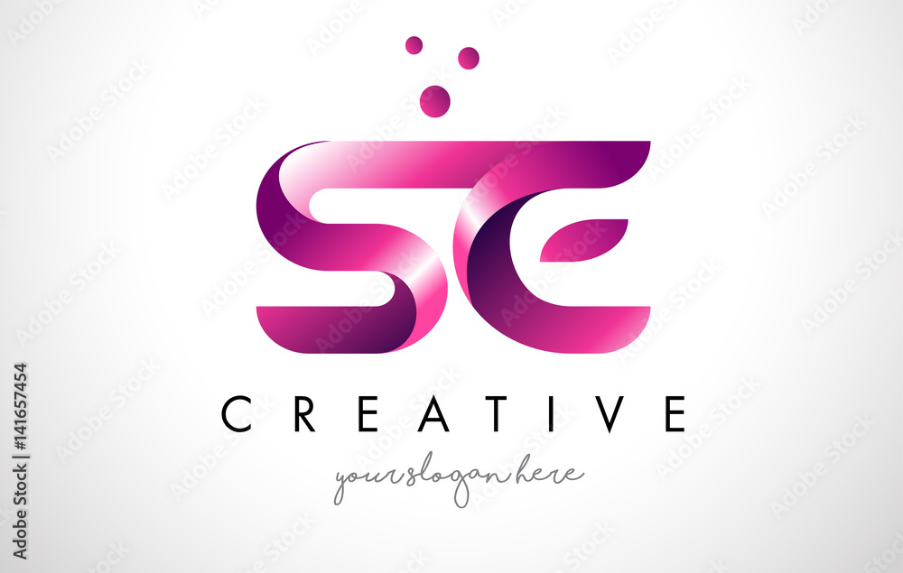 SE Letter Logo Design with Purple Colors and Dots