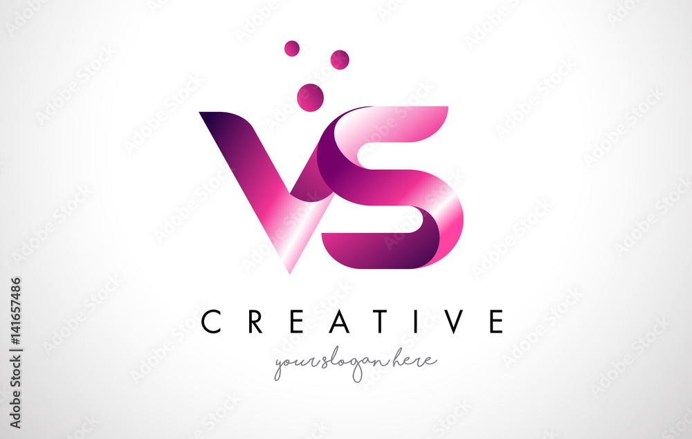 VS Letter Logo Design with Purple Colors and Dots