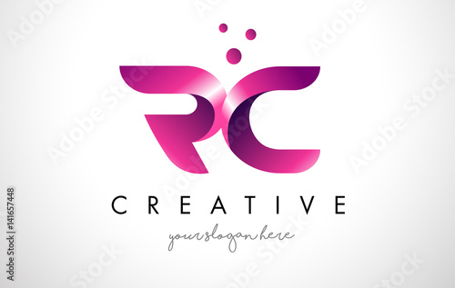 RC Letter Logo Design with Purple Colors and Dots