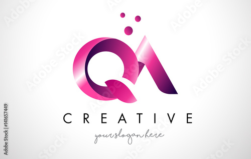 QA Letter Logo Design with Purple Colors and Dots