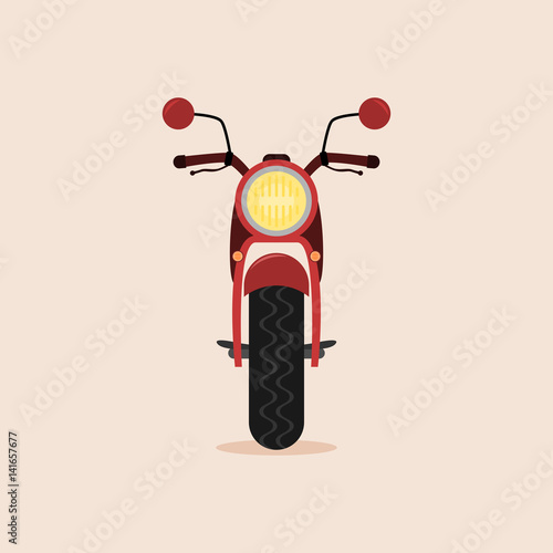 Red cartoon motorcycle - front view. Isolated vector illustration.