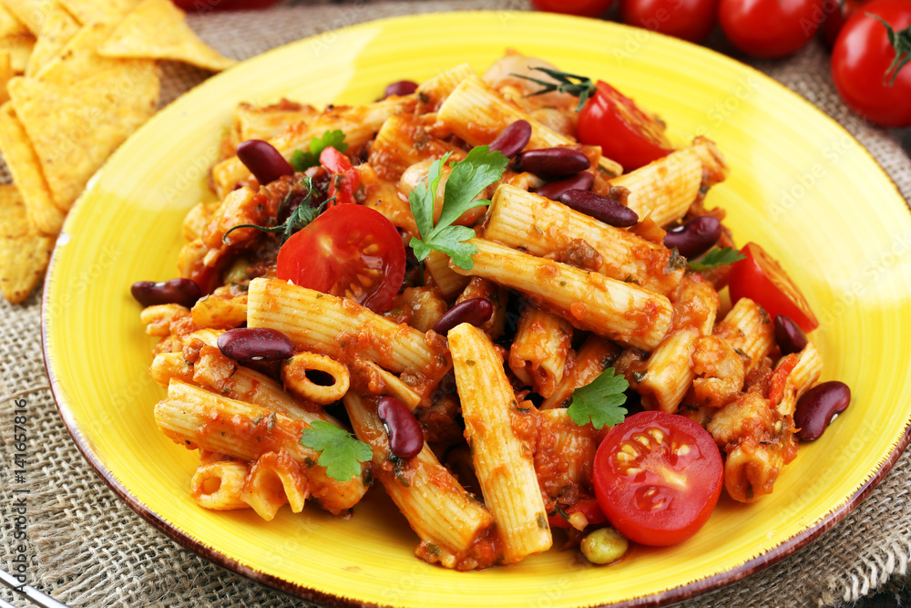 chilli con carne and penne with tomato kidney beans chilli con carne and penne with tomato kidney beans