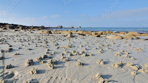 Trous formés par les vers sur une plage en Bretagne