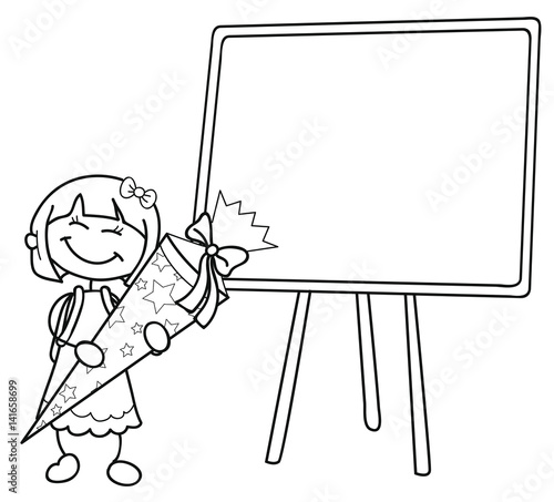 Mädchen mit Schultüte vor einer leeren Tafel Vektor Illustration