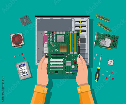Assembling PC. Personal computer hardware.