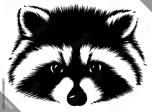 black and white linear paint draw raccoon vector illustration
