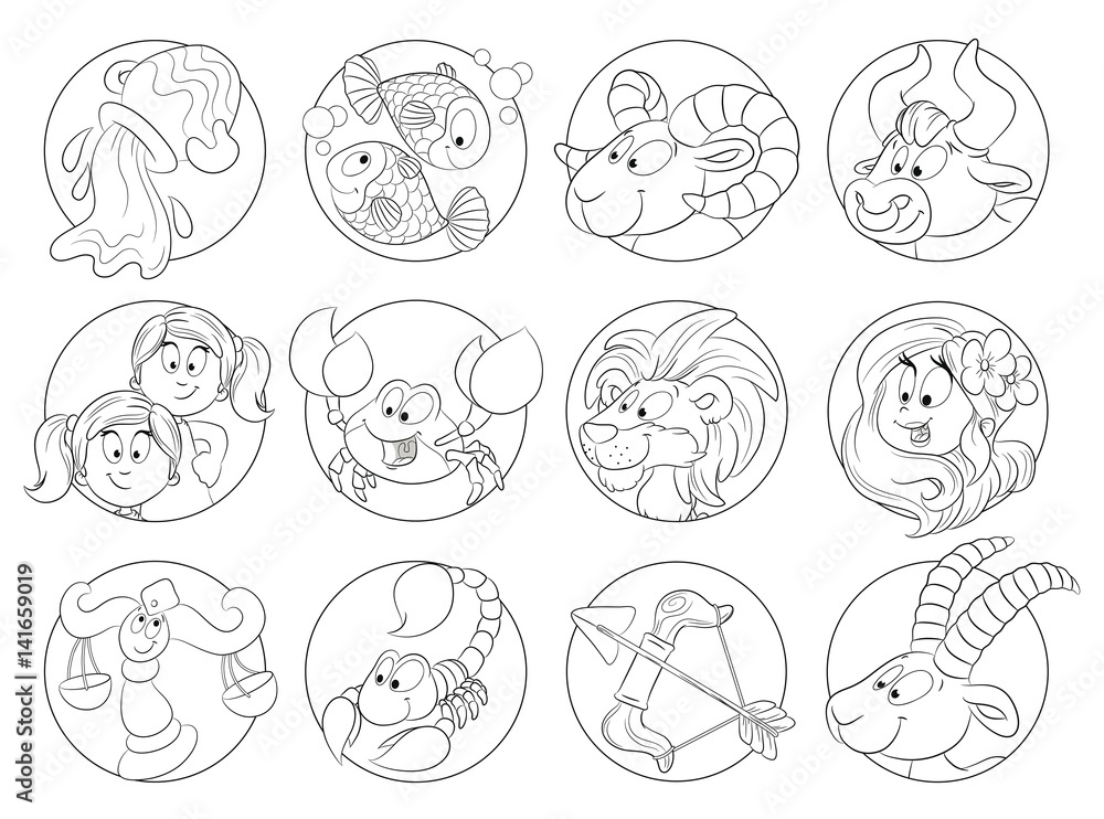 Obraz premium Set bestehend aus 12 niedlichen Cartoon-Sternzeichen Vektor Illustration