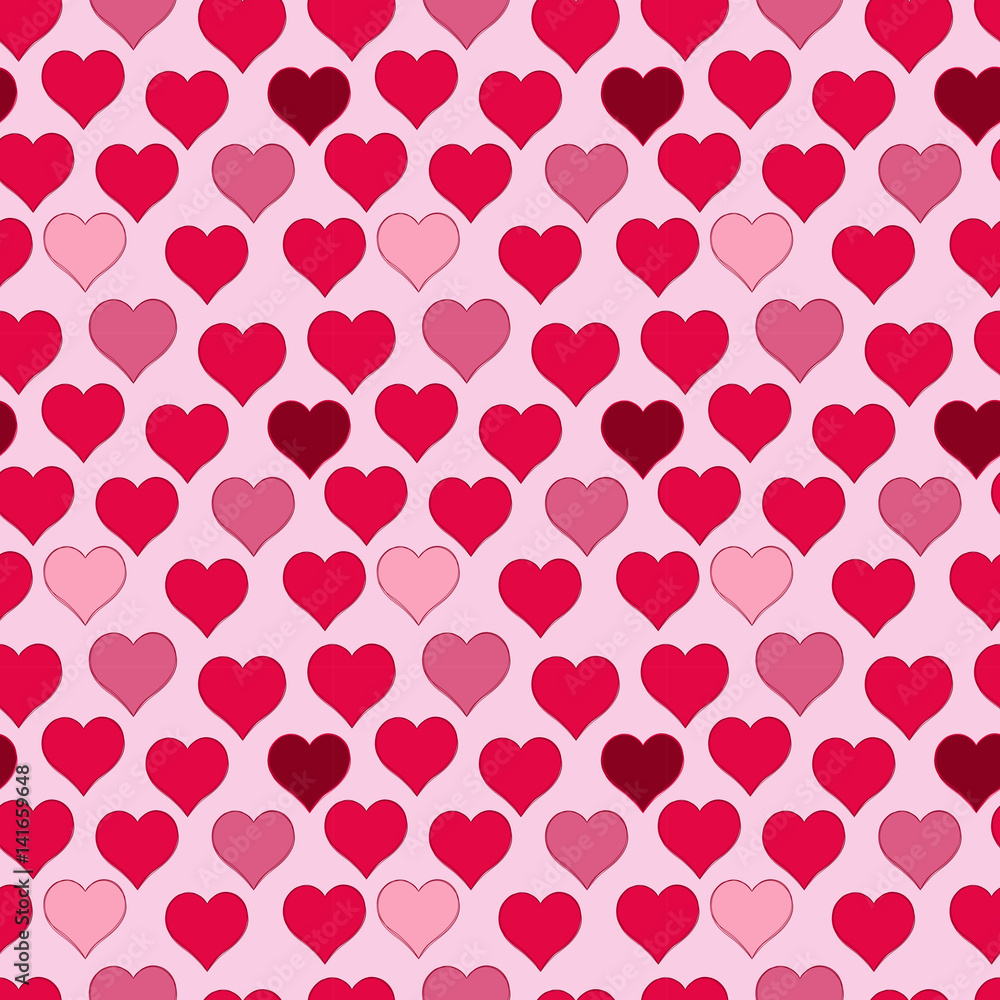 seamless pattern of red hearts, valentines day on a background
