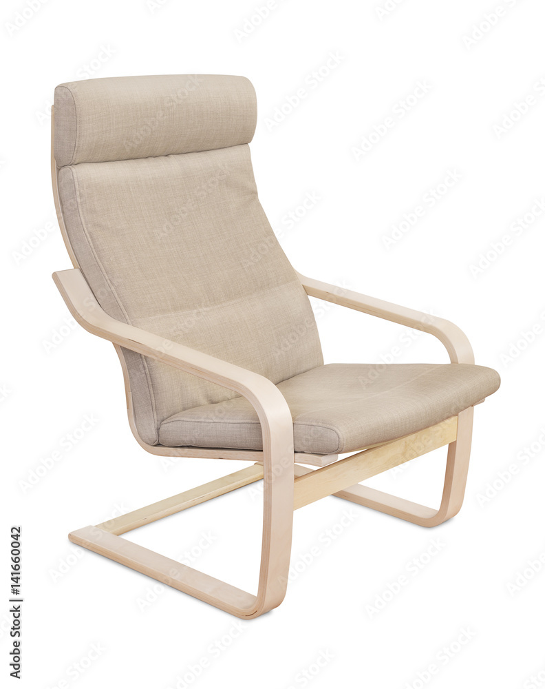 Light beige wood and fabric armchair Light beige wood and fabric armchair