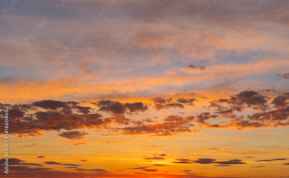 Colorful sunset sky in March in central Ukraine