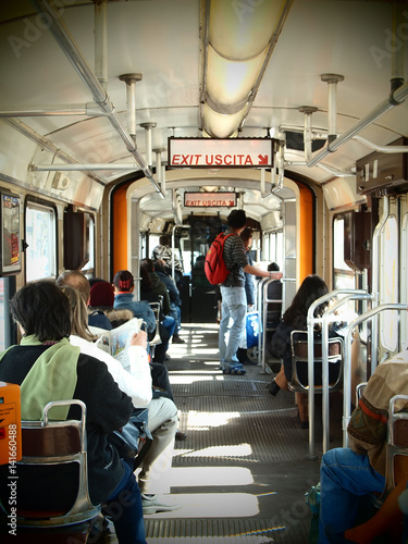 People travelling inside a tram