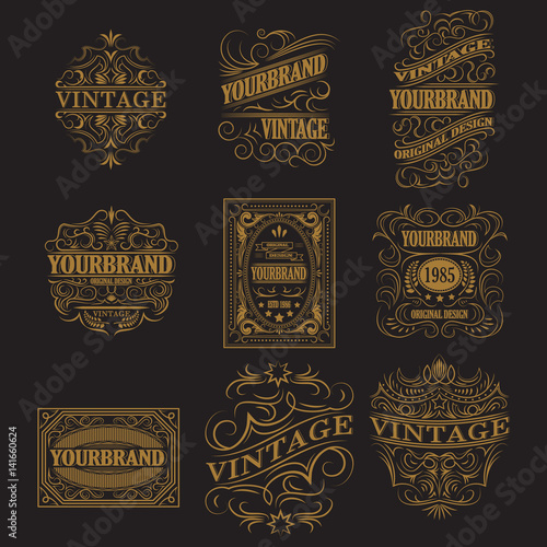 Antique label, vintage frame design, retro logo.