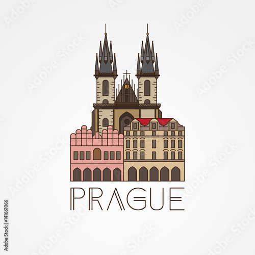 Church of Our Lady before Tyn - The symbol of Prague, Czech Republic. Editable stroke