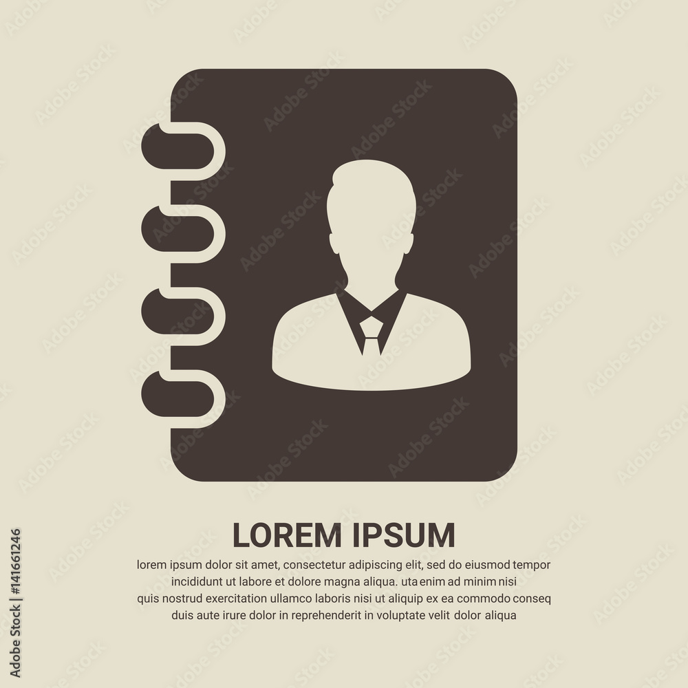 Address book icon on brown background, Flat design style. Vector illustration eps 10. Address book icon on brown background, Flat design style. Vector illustration eps 10.