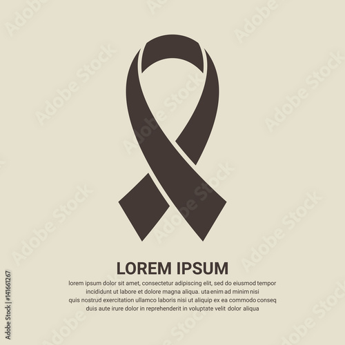 Awareness ribbon icon. Mourning and melanoma symbol on brown background, Flat design style. Vector illustration eps 10.