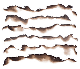 Burned paper edges isolated on white background