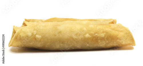 Chicken taquitos isolated on a white background.
 photo