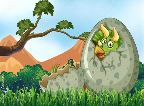 Scene with dinosaur hatching egg