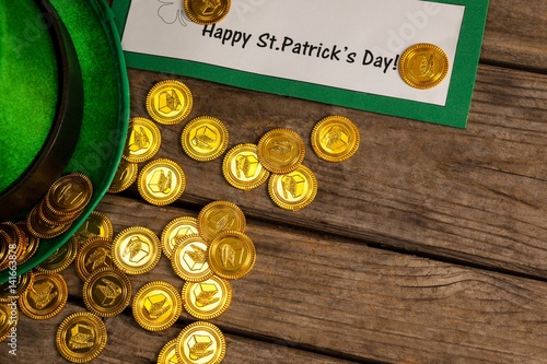St Patricks Day placard leprechaun hat with gold chocolate coins