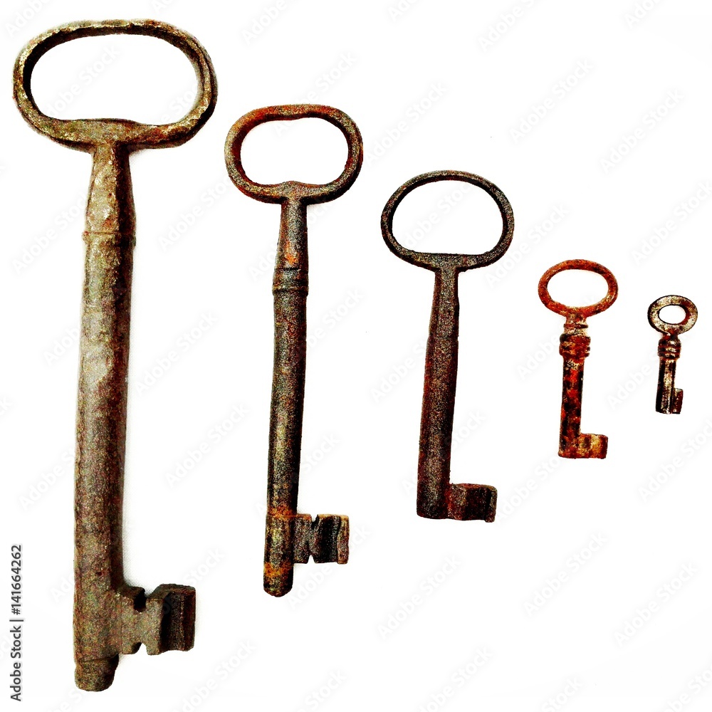 Antique Old KEYS isolated on white background, without shadow