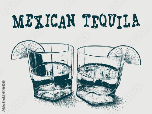 Tequila with lime hand drawn vector Illustration