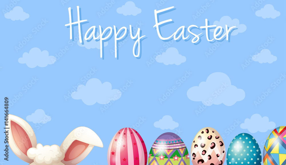 Happy Easter card template with bunny and eggs Happy Easter card template with bunny and eggs