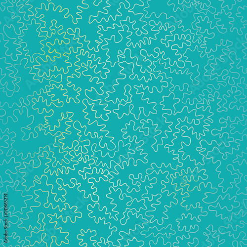 Vector Golden On Turquoise Blue Abstract Doodle Drawing Line Texture Seamless...