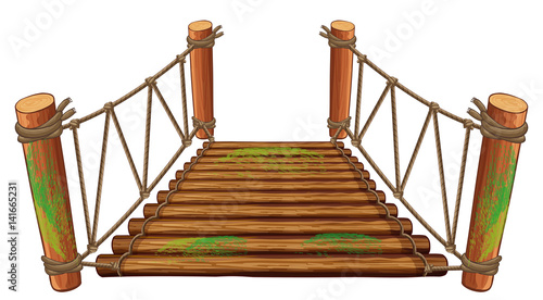 Wooden bridge on white background