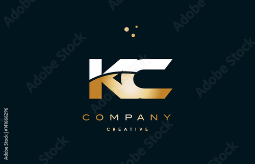 kc k c  white yellow gold golden luxury alphabet letter logo icon template