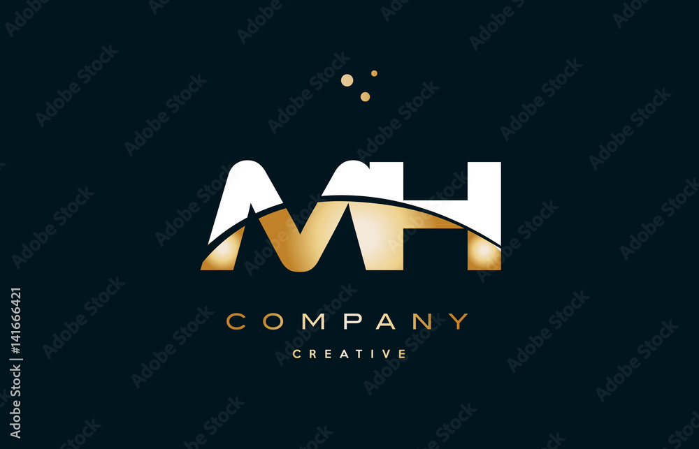 mh m h  white yellow gold golden luxury alphabet letter logo icon template