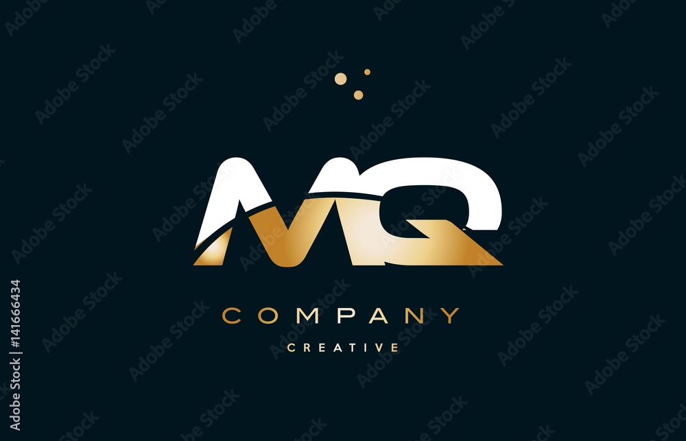 mq m q white yellow gold golden luxury alphabet letter logo icon ...