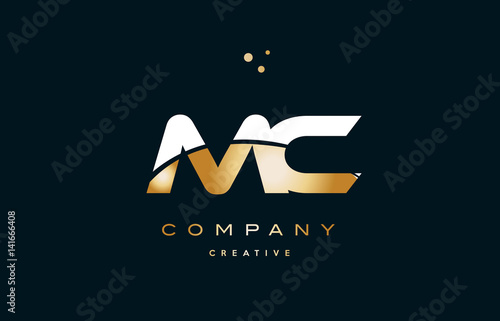 mc m c white yellow gold golden luxury alphabet letter logo icon template