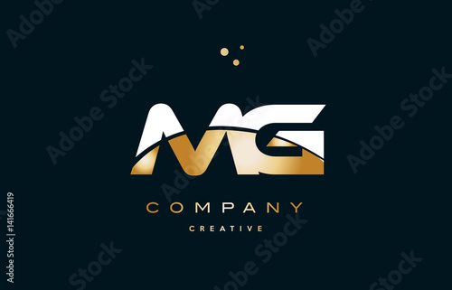 mg m g  white yellow gold golden luxury alphabet letter logo icon template
