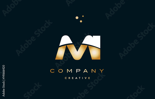mi m i  white yellow gold golden luxury alphabet letter logo icon template