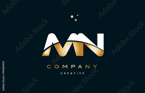 mn m n  white yellow gold golden luxury alphabet letter logo icon template
