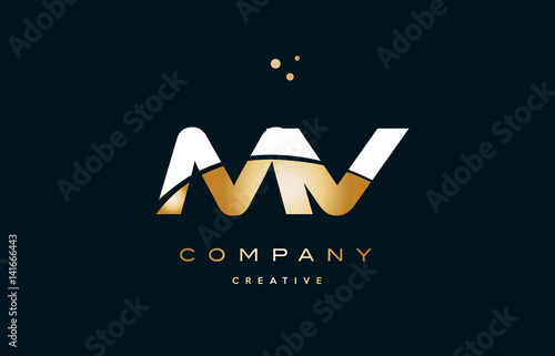 mv m v  white yellow gold golden luxury alphabet letter logo icon template