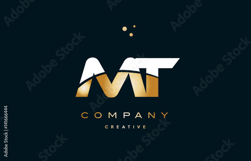 mt m t  white yellow gold golden luxury alphabet letter logo icon template
