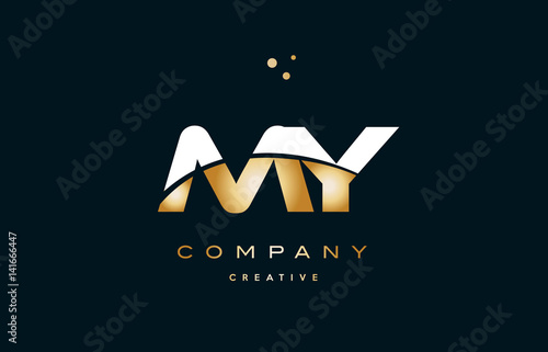 my m y white yellow gold golden luxury alphabet letter logo icon template