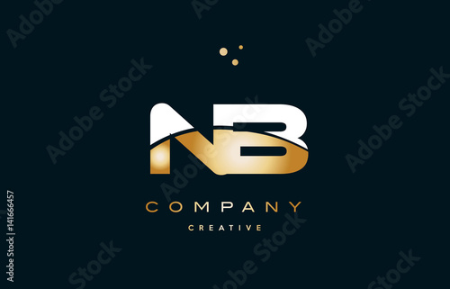 nb n b  white yellow gold golden luxury alphabet letter logo icon template