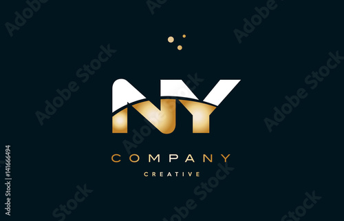 ny n y  white yellow gold golden luxury alphabet letter logo icon template