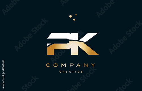 pk p k  white yellow gold golden luxury alphabet letter logo icon template