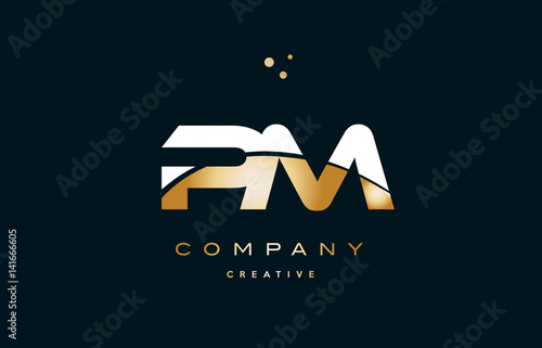 pm p l  white yellow gold golden luxury alphabet letter logo icon template