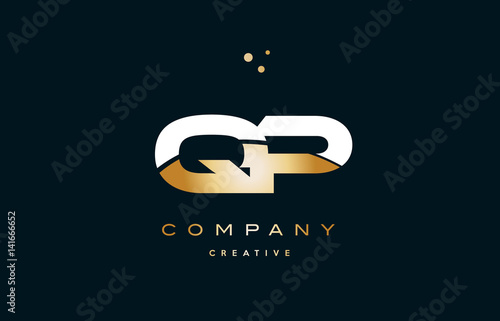 qp q p  white yellow gold golden luxury alphabet letter logo icon template