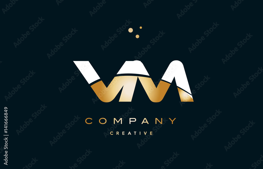 vm v m white yellow gold golden luxury alphabet letter logo icon ...