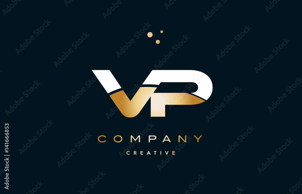 vp v p white yellow gold golden luxury alphabet letter logo icon ...