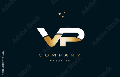 vp v p  white yellow gold golden luxury alphabet letter logo icon template photo