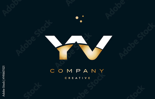 yv y v  white yellow gold golden luxury alphabet letter logo icon template