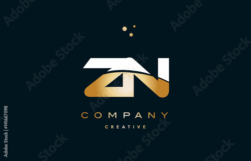 zn z n  white yellow gold golden luxury alphabet letter logo icon template