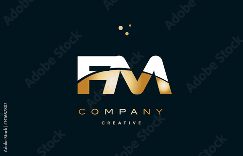 fm f m white yellow gold golden luxury alphabet letter logo icon template